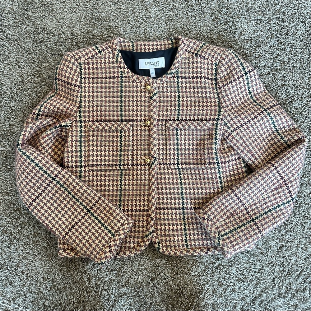 Derek Lam Pink Plaid Tweed Blazer
